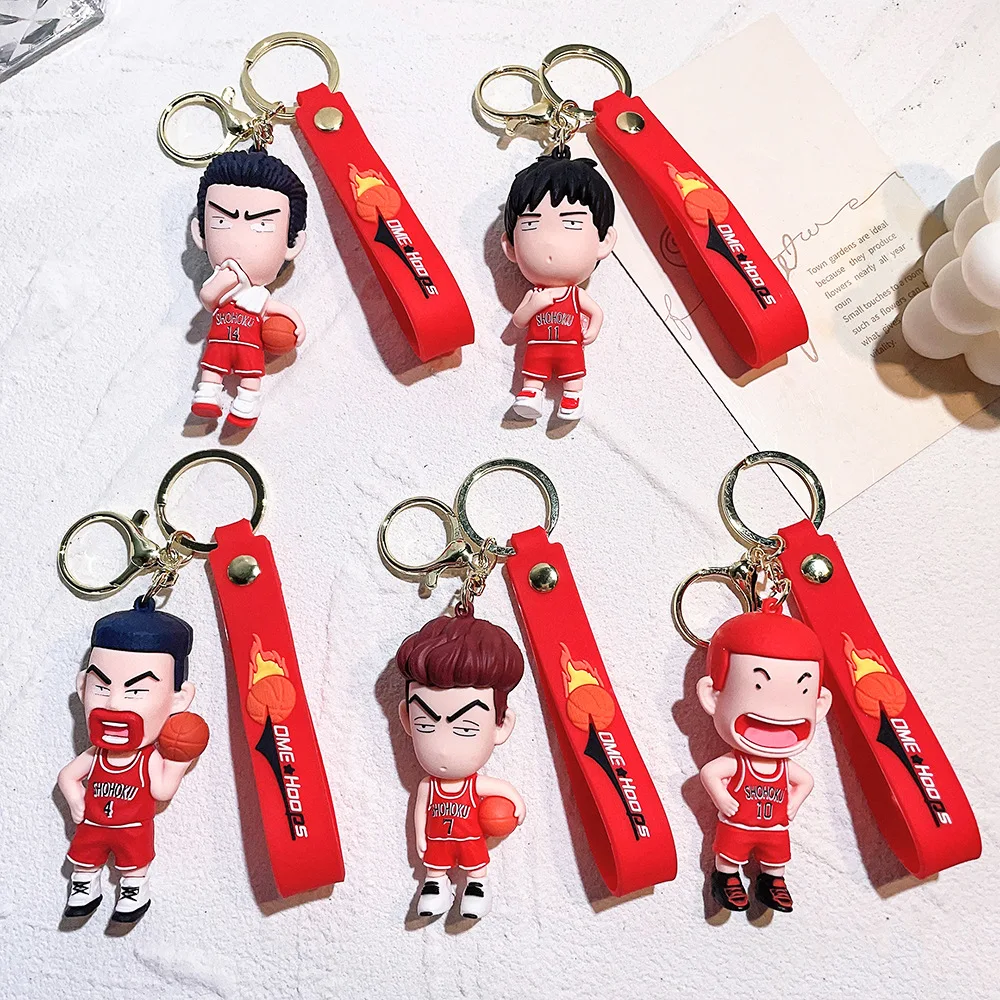 Famous Japan Cartoon Basketball Keychain 3D PVC Rukawa Kaede Hanamichi Sakuragi Car Bag Pendant Small Gift Keyring