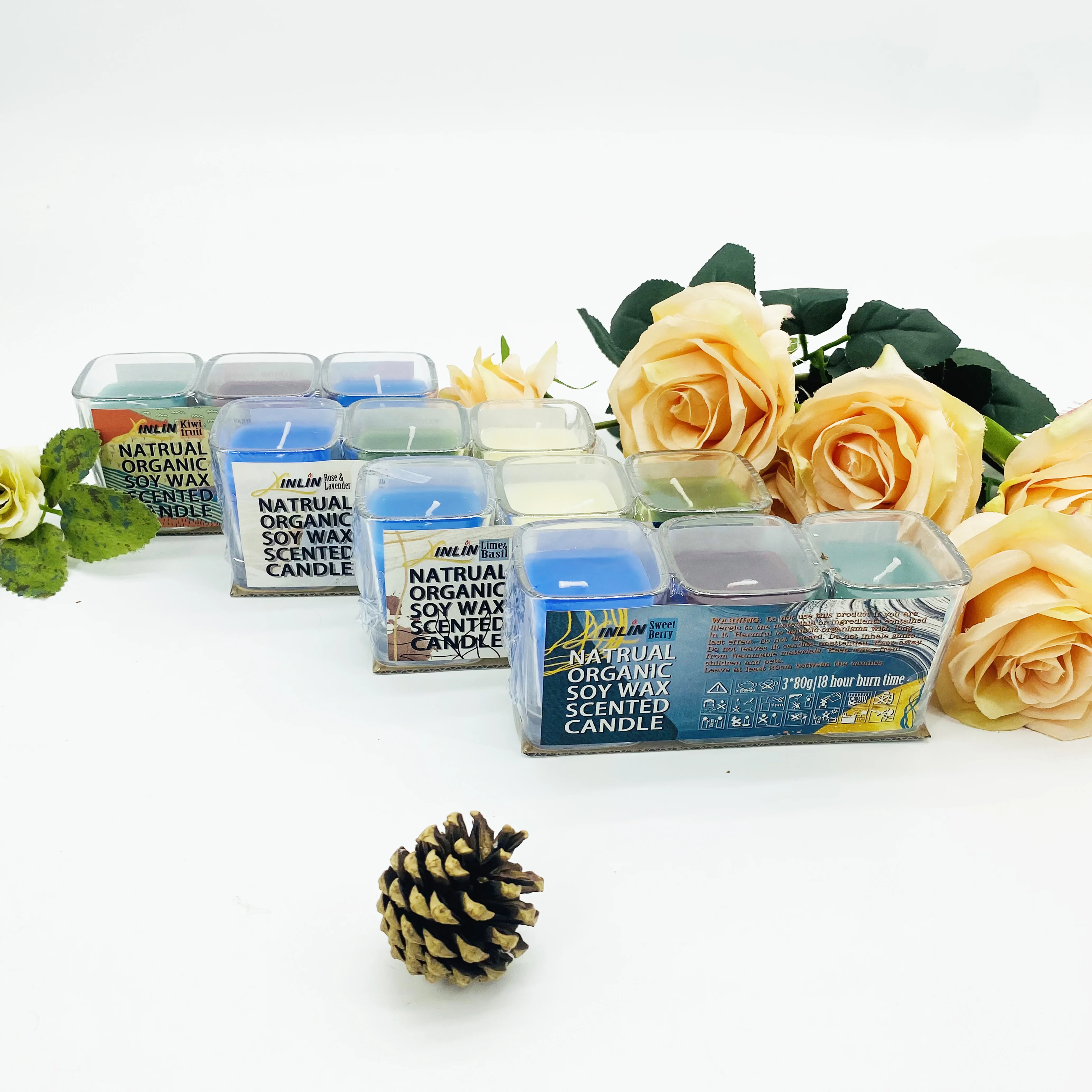 Custom Cheap Price Private Label Crystal Square Glass Jar Strong Scent Factory Custom Aromatherapy Paraffin  Wax Scented Candle