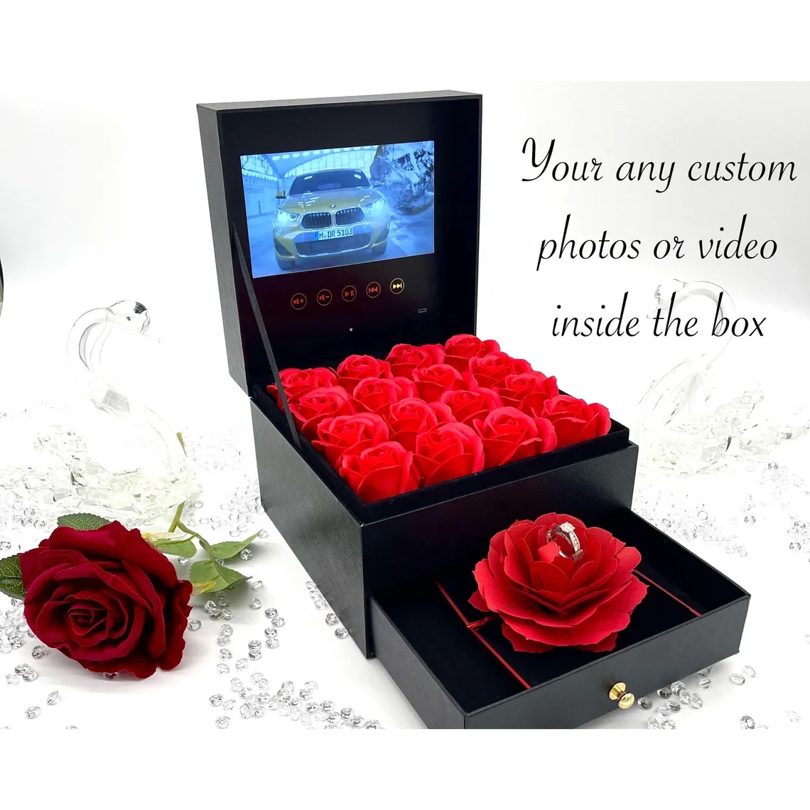 Upload Your Video Lcd Video Flower Box New Year CNY Diwali Xristmas Innovative Party Real Estate Gifts