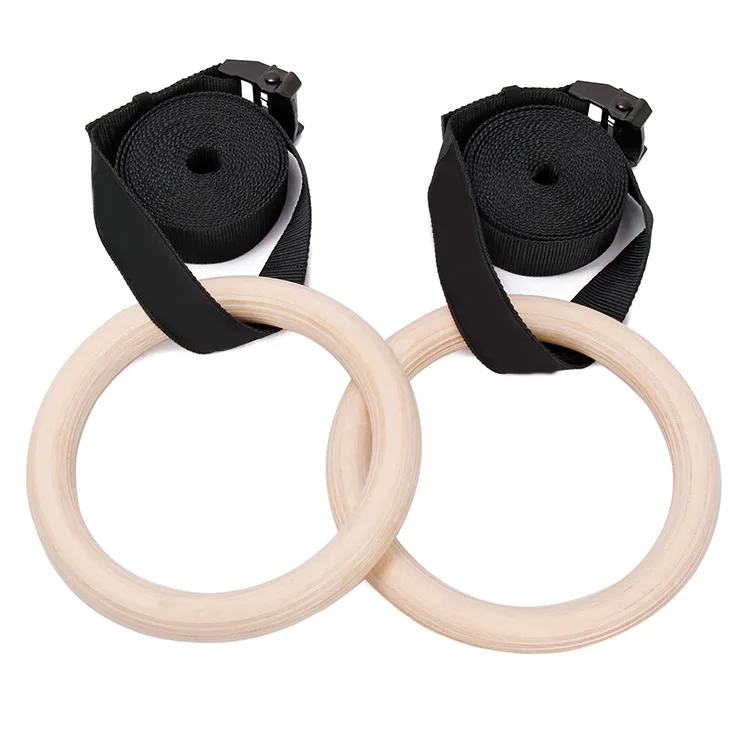 Hot Sale Wooden Gymnastic Ring with Nylon straps For Gym exercise
