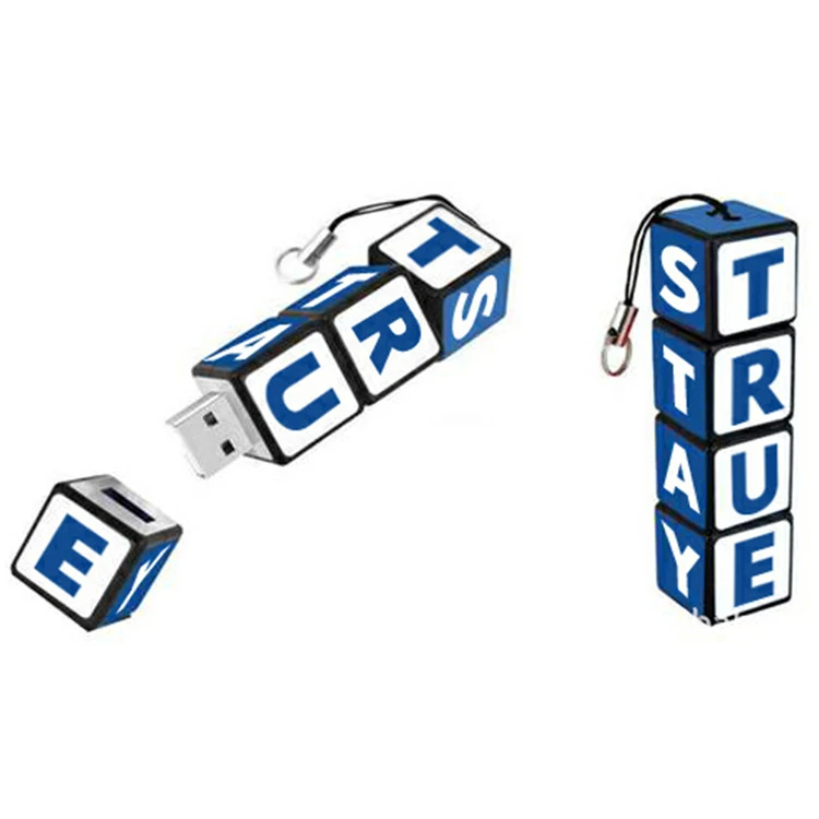 Plastic Cube USB Flash Drive Sticker Logo Pendrive Flashdisk with Key Chain Memoria USB 4GB 8GB 16GB 32GB