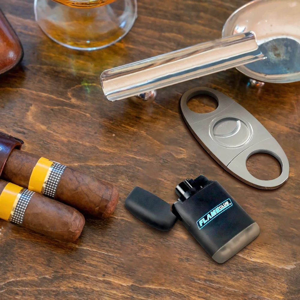 Private your logo promotion cigar ser gift stainless steel cigar cutter and lighter luxury set