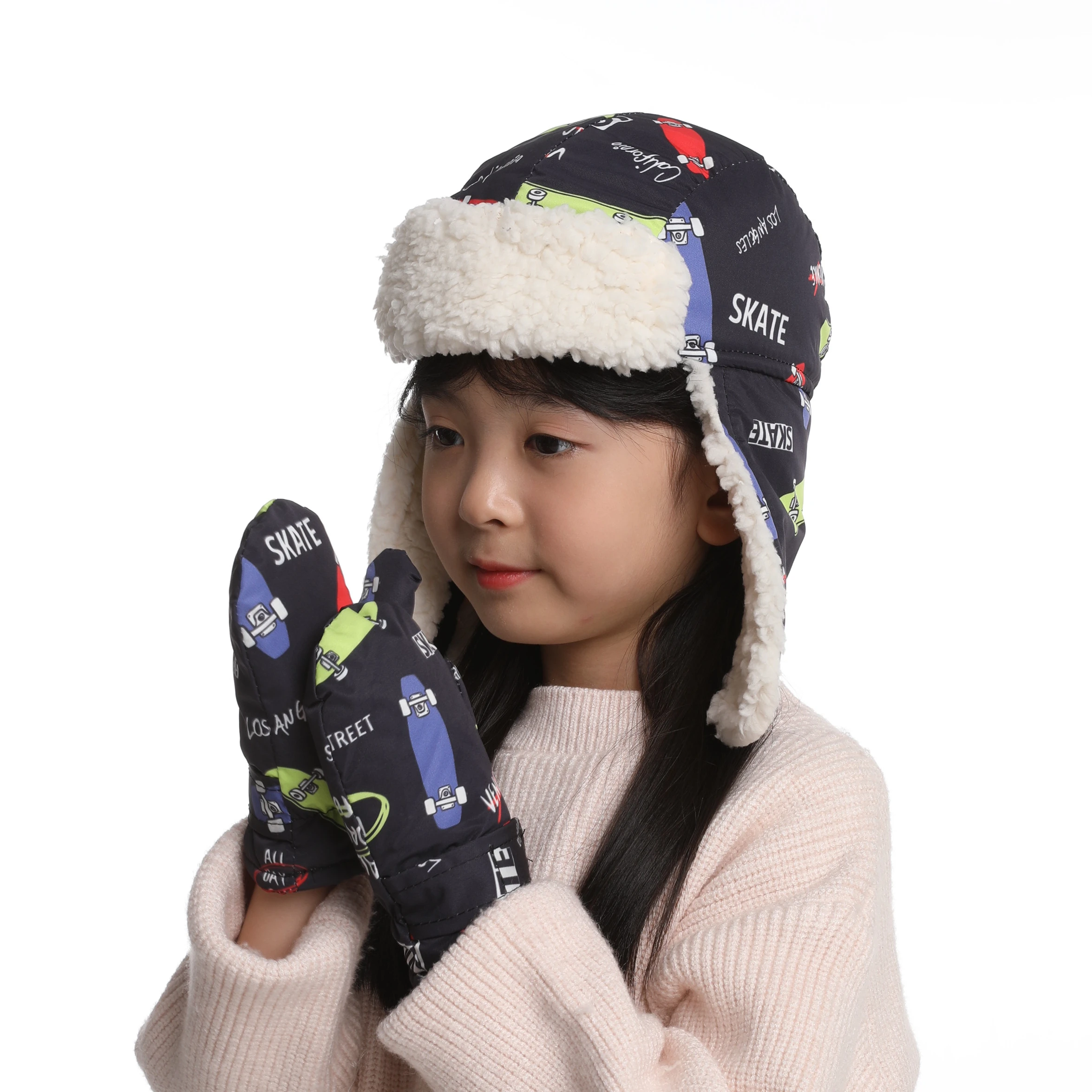 kids Water repellent  hat mitten sets for snowing play waterproof toddle children fleece Russian warm thermal baby Amazon