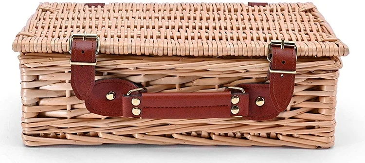 Hot sell customized outdoor holiday empty wicker picnic hamper basket with lid