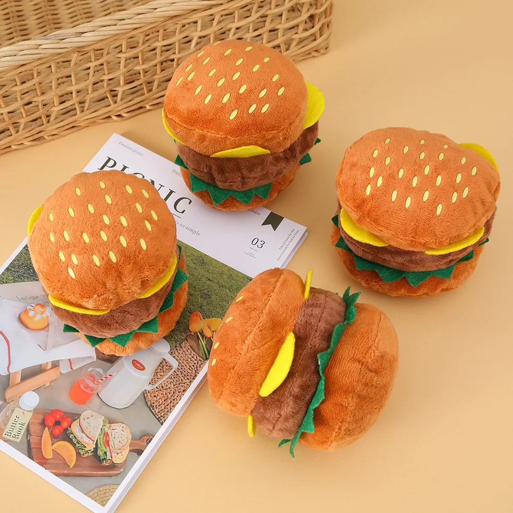 Hamburger Design Dog Interactive Funny Chew Plush Toys Dog Chew Pillow For Feeding Training