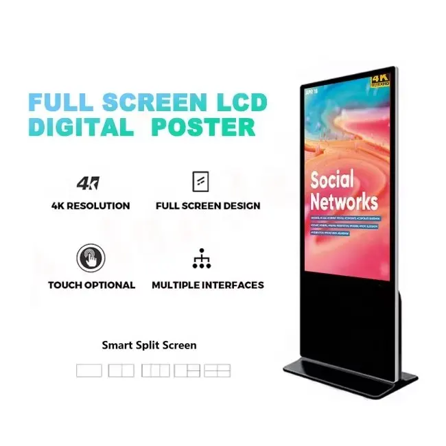 OMD OEM Digital Window Display Indoor 55 Inch Floor Stand Kiosk 4K Screen Advertising LCD Displayer Touch Screen