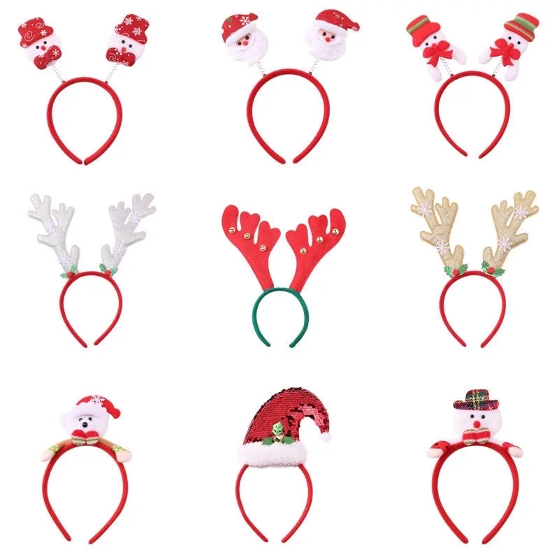 1pc Christmas Headband Hairband Antlers Snowflake Christmas Tree Headband Head Hoop Headwear Xmas Navidad Party Kids Favor Gift