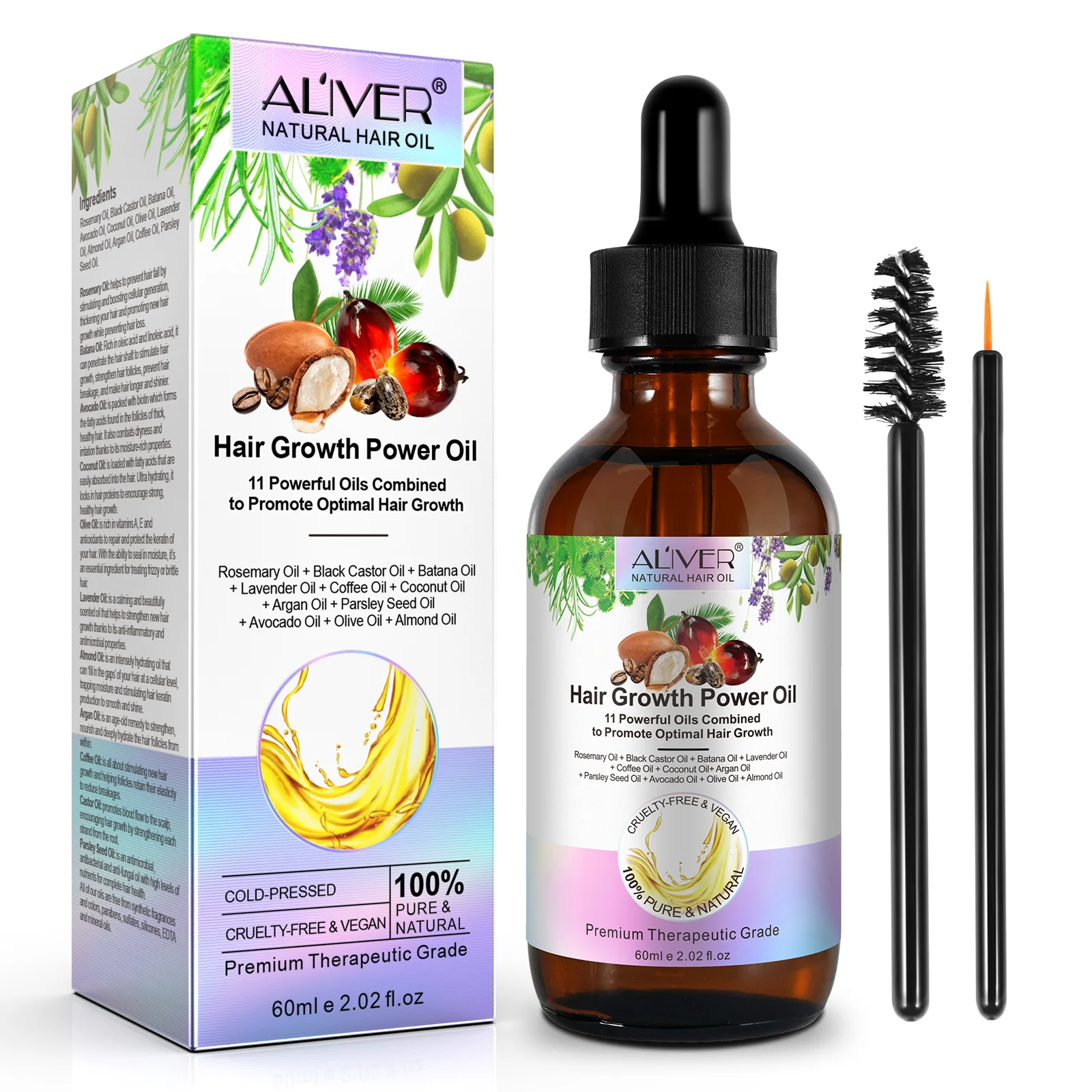 ALIVER 100% Pure Natural Hair Care 11 Powerful Oils Fast Thrive Hair Growth Power Mix Oil Hair Loss Treatment For Women And Men
