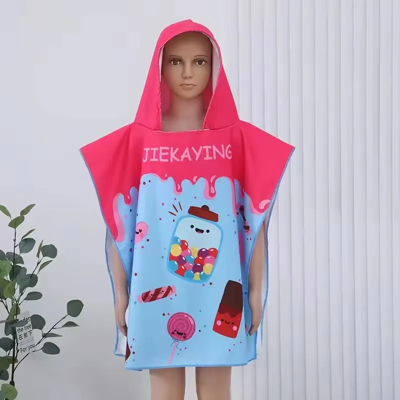 High Quality 60*120cm Printed Microfiber Kids Cartoon Beach Towel Children Printed Hooded Towel Cartoon Kids Ponchos Terry Towel