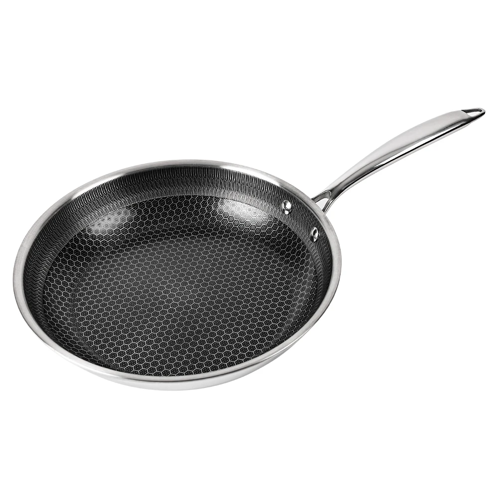 Wholesale 304 Stainless Steel Honeycomb Induction Stir Non Stick Cookware Frying Pan triply cooker 304 multy ply cookware