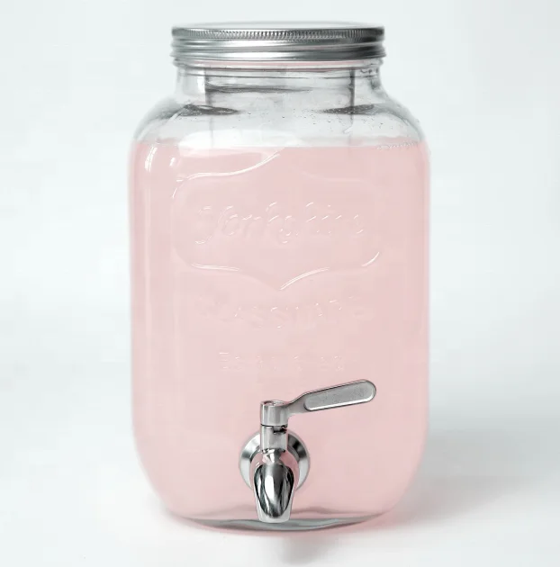 Wide Mouth Square Yorkshire Glass Jar Mason 4L Water Dispenser With Tap And Lid