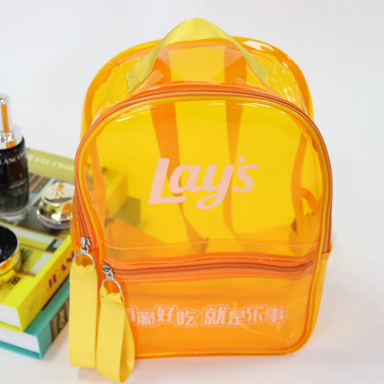 Wholesale Promotional Custom Logo Orange Transparent Pvc Neon Backpack Children School Bag Kids