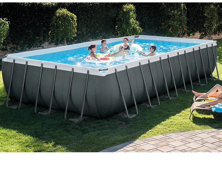 Intex 26378 Super XTR rectangular swimming pool Metal Frame Gray Plastic Above Ground Swimming Pool Water Park Set for Adults
