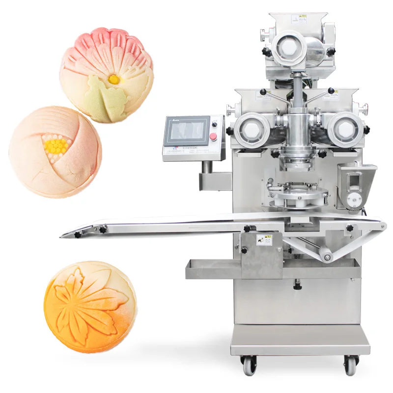 High Speed Custom Full Automatic Two Hopper Making Egg Yolk Moon Cake Mooncake Encrusting Machine
