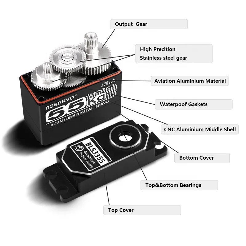 Waterproof Digital Servo BLS3355 Pro 55KG High Speed All-metal Brushless Servo For 1/8 1/10 1/12 RC Car Baja Robot