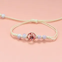 Flower bracelet hand-woven size can be adjusted Preserved flower and butterfly multi-color optional 12mm beads