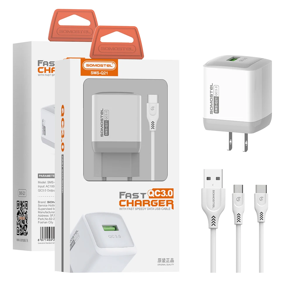 Cargador for iphone 11 QC3.0 USB Charger 18W Mobile Phone Wall Charger Kit Carga Rapida Cargadores de celular SMS-Q21