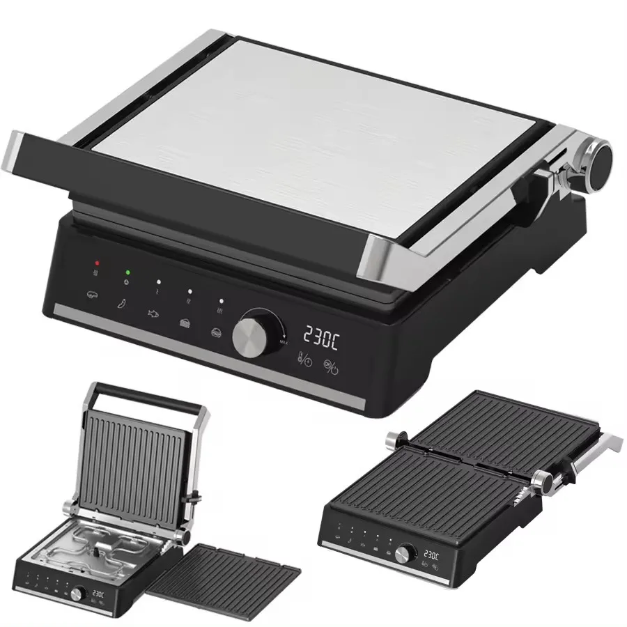 Electric Contact Grill 4 Slice Adjustable Thermostat Control for Panini Burgers Steak Barbecue Grill Breakfast Maker Machine
