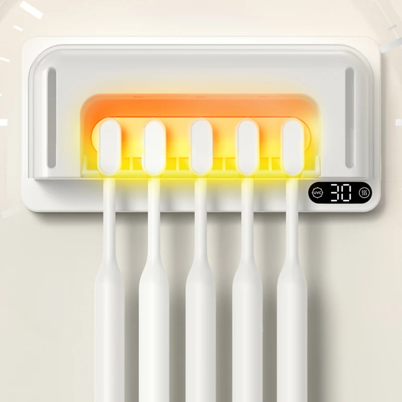 Newest bathroom wall mounted uvc heating drying sterilization uv toothbrush sterilizer holder