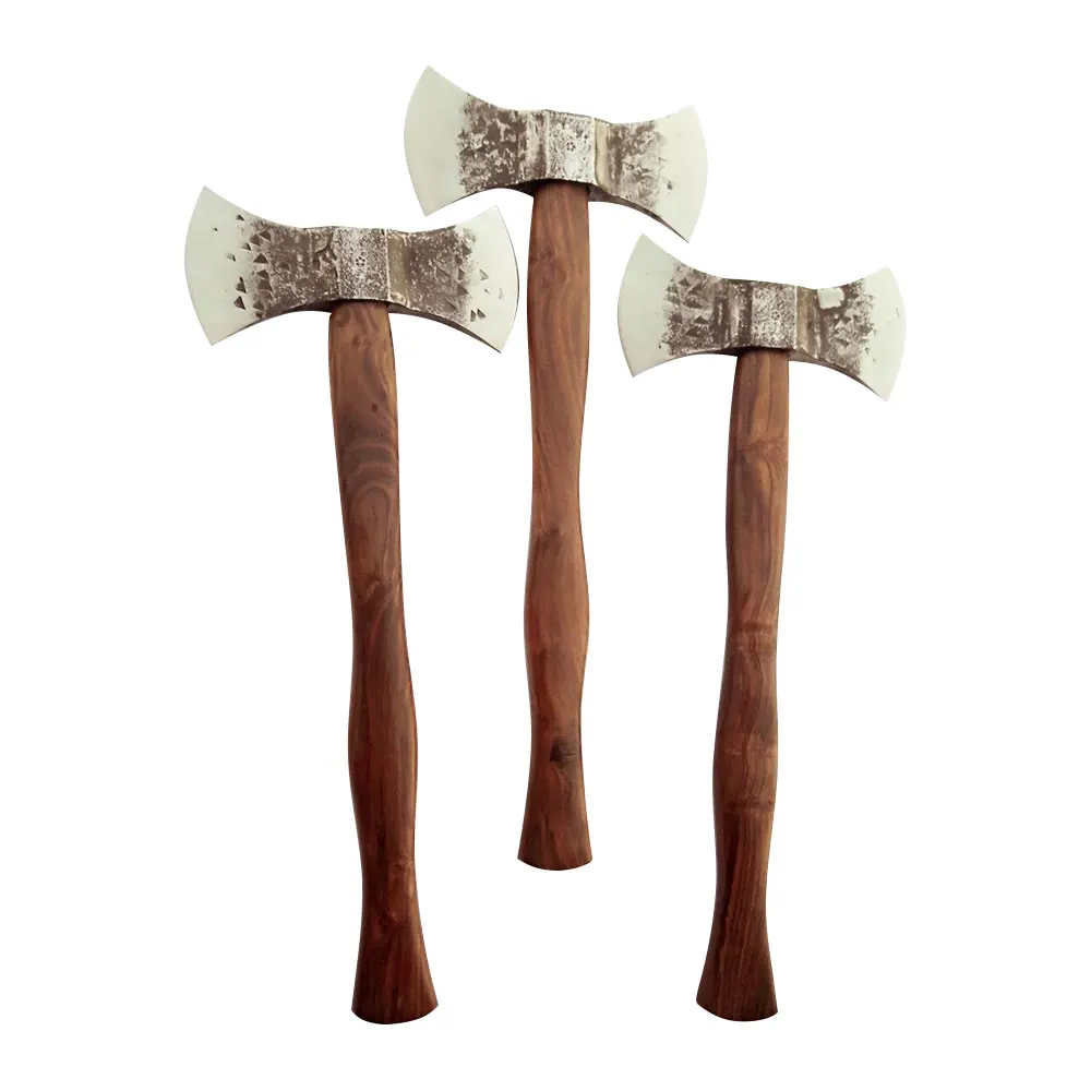 Custom Handmade Double-Blade Tomahawk Axe Set Lot of 3 with Rosewood Handle Steel Axe Head for Outdoor Hunting