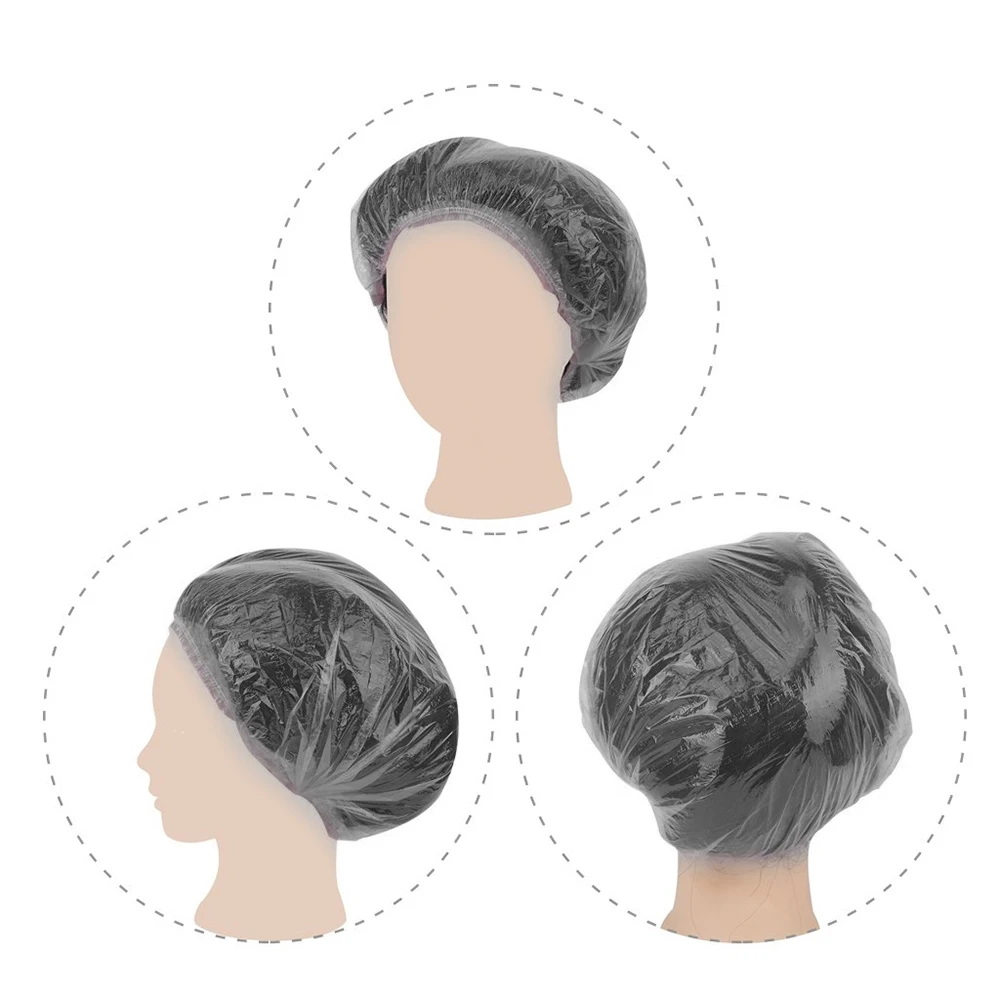 100 pcs High Quality non- woven Waterproof Plastic Disposable Clear Hair Shower Cap for Women Hair Salon Hotel Travel