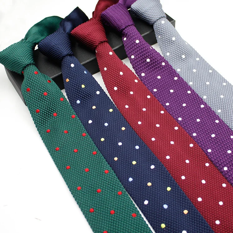 Wholesale Cheap Silk Knitted Tie Men  Knitting Neckties With Polk Dotted Stripe Necktie