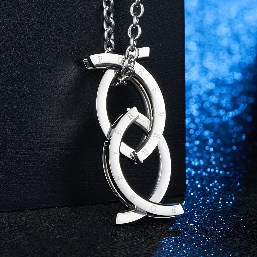 Hot Selling Stainless Steel Deformation Kissing Fish Pendant Ring Collapsible Kiss Fish Pendant Necklace for Teen Boys Girls