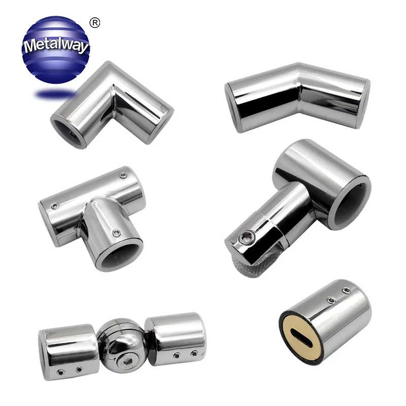 Stainless steel glass shower door hinge pipe fittings round tube corner adjustable connectors