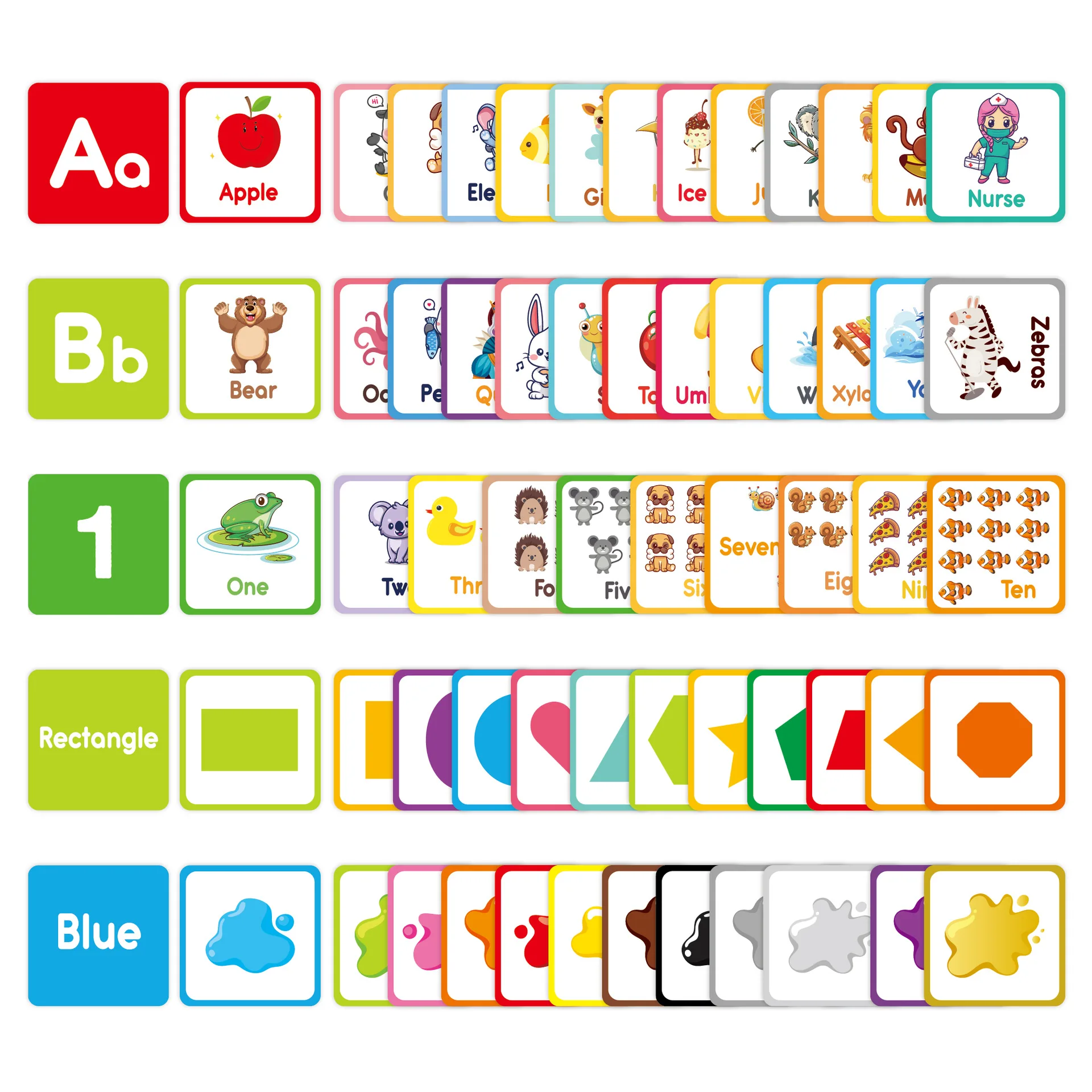 Newest 60 Pcs Early Leaning Toy Flashcards Children Learn Color Shape Number Word Cognition Education Flash Card for Toddlers