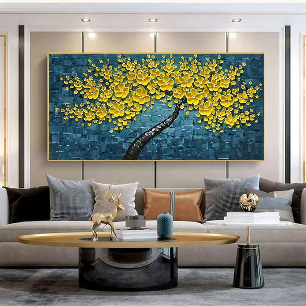 100% Hand Painted Abstract Gold Tree of Life Poster Wall Pictures oil painting gold money tree wholesale