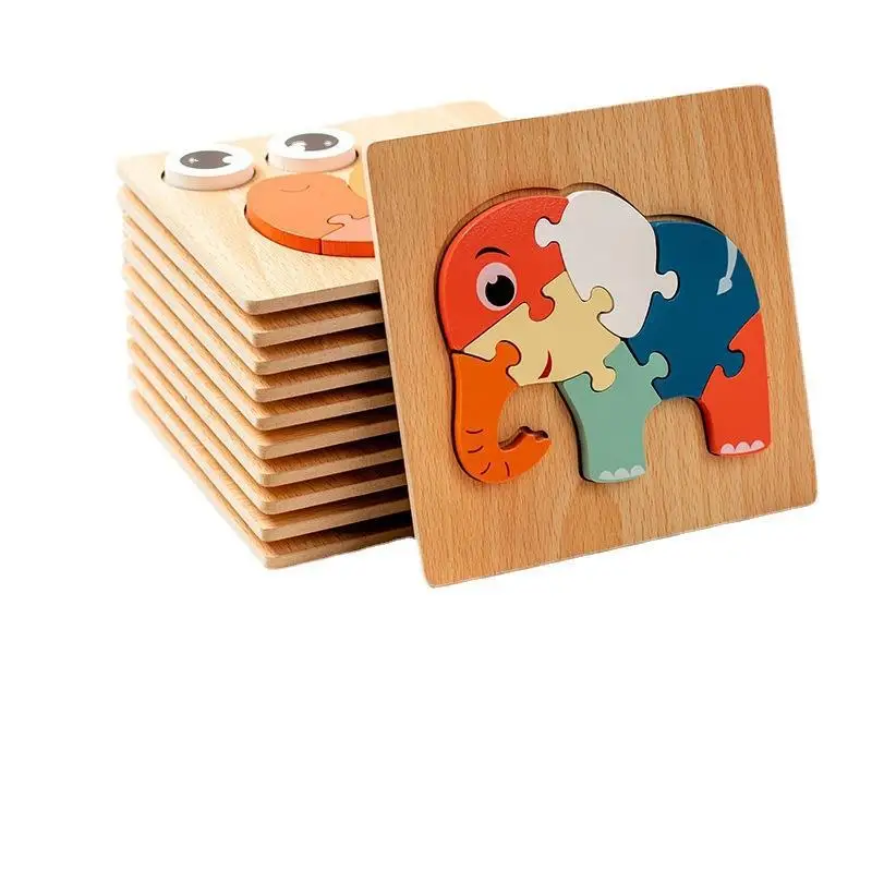 SongYi Wholesale Custom 3D Wooden  Kids Educational Cartoon Animal Jigsaw Puzzles Learning Gift Puzzle Toys