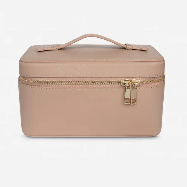 Ladies saffiano leather travel toiletry case portable handle makeup vanity box dopp kit cosmetic bag