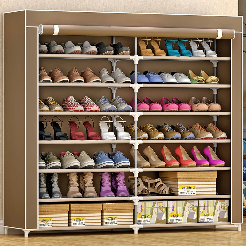SuoErNuo 2 rows of 7 layers of 14 cloth shoe cabinet entryways shoe rack home non-woven space saving fabric shoe rack