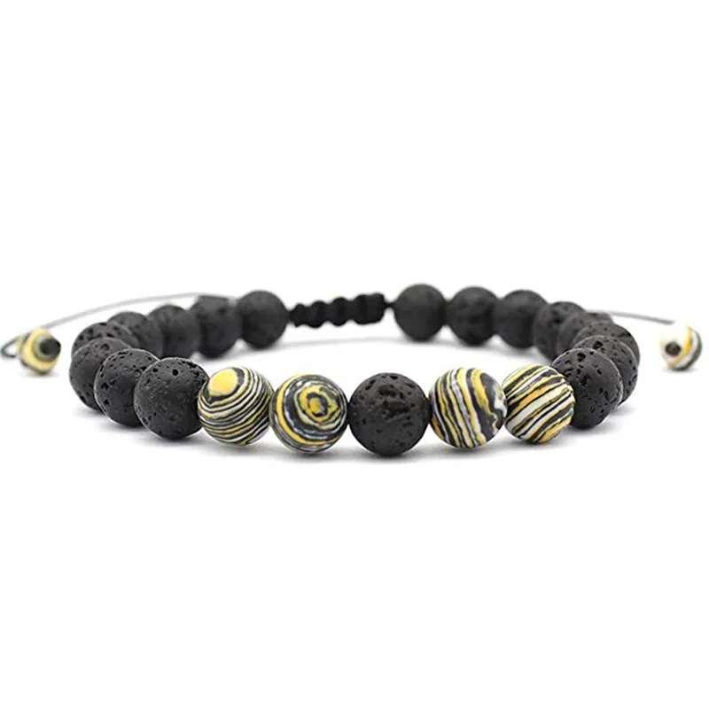 Yoga Prayer Chakra Jewelry Adjustable Natural Lava Stone Bracelet Colorful Striped