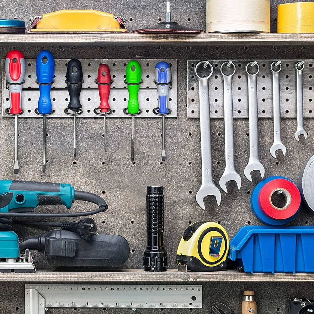 Metal Pegboard Organization 6 Holes Garage Storage Screwdriver Holder Display Shelf
