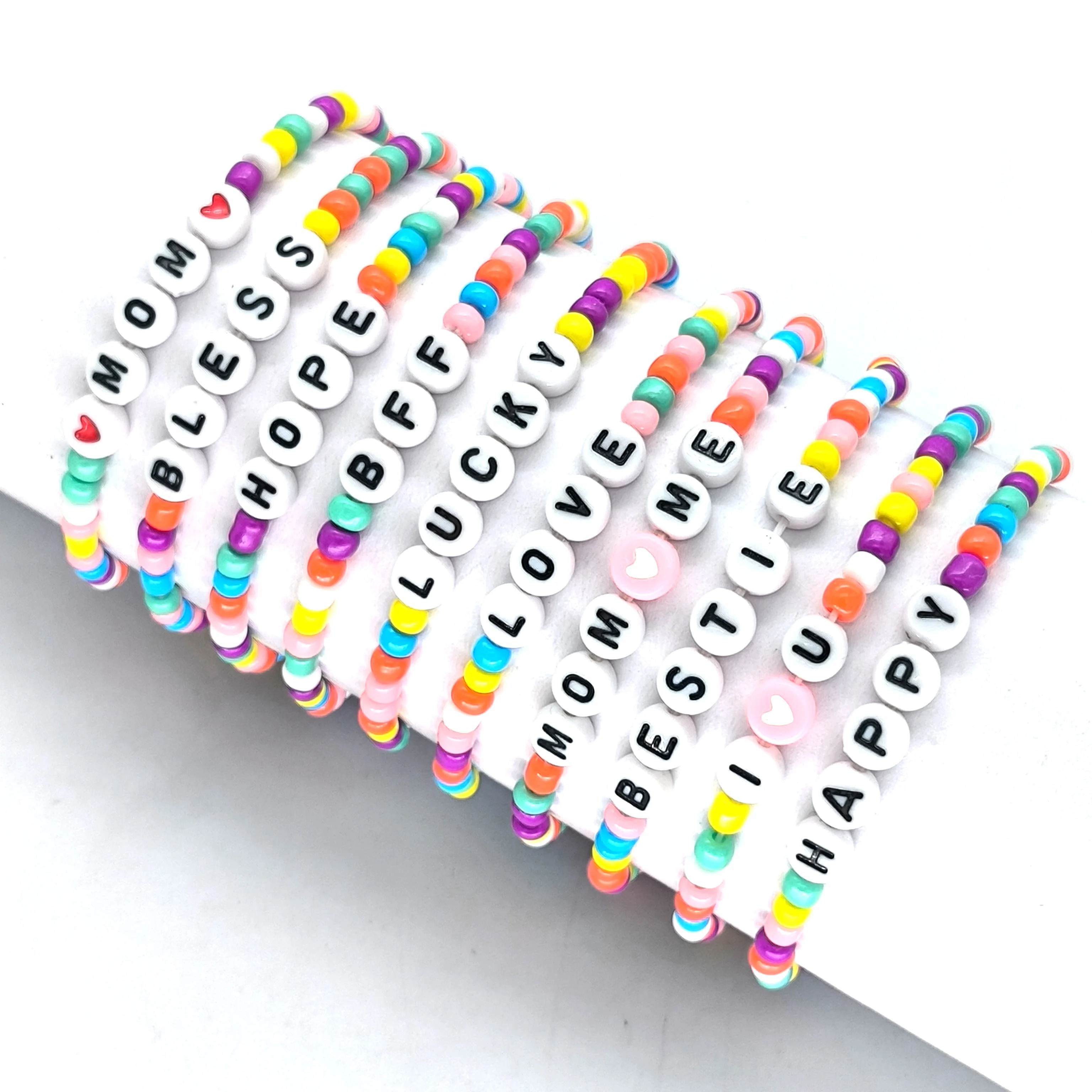 LC202404174 Customize Kids Personality Rainbow Letter Beads Stretch Bracelets Love BFF Initial Glass Seed bead Children Bracelet