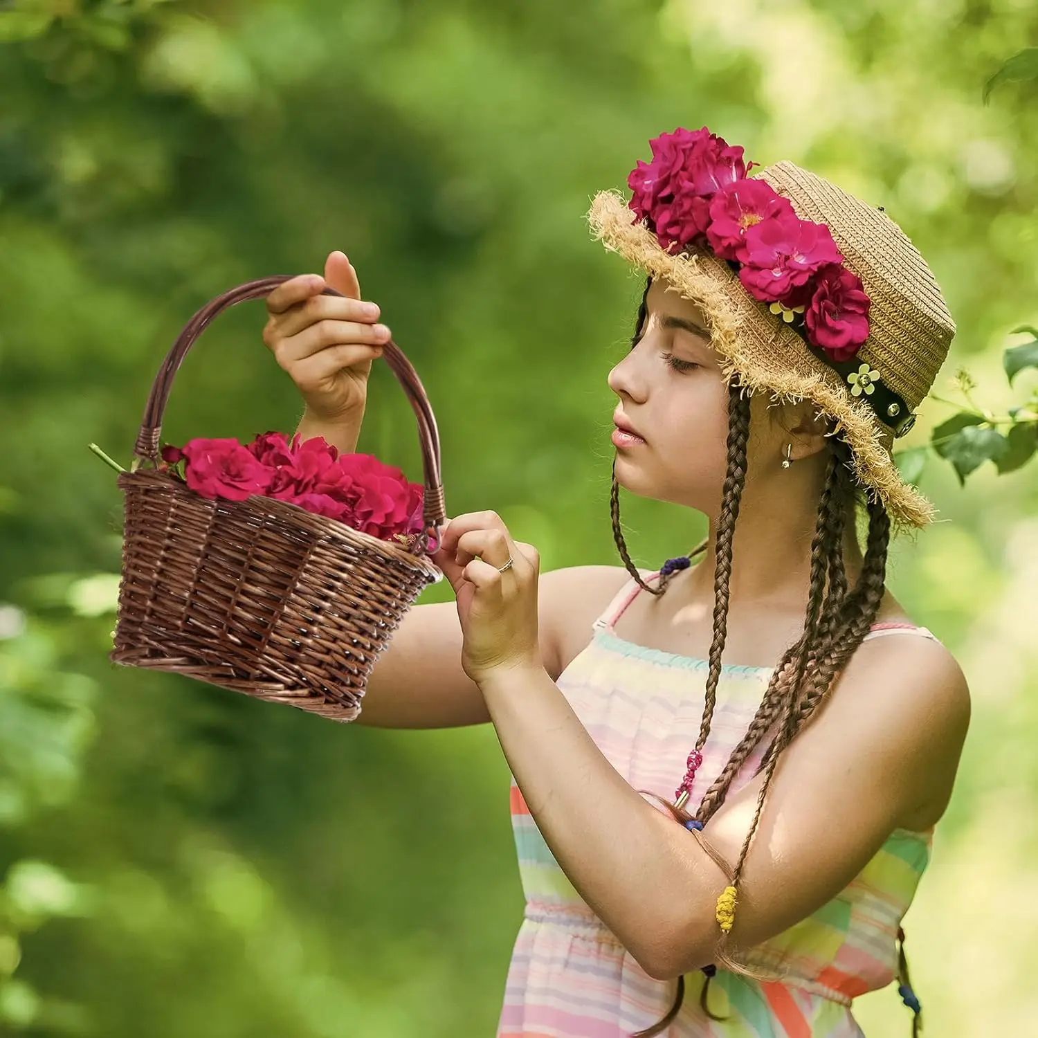 2024 Yulin Jiafu Small Wicker Basket With Handle Flower Girl Baskets For Weddings Eggs Candy Picnic Oval Willow Woven Braided Gi