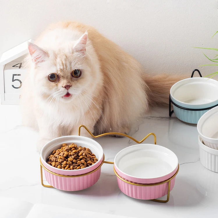 Custom pet bowls ceramic cat dog feeding water food bowls iron stents good for pets