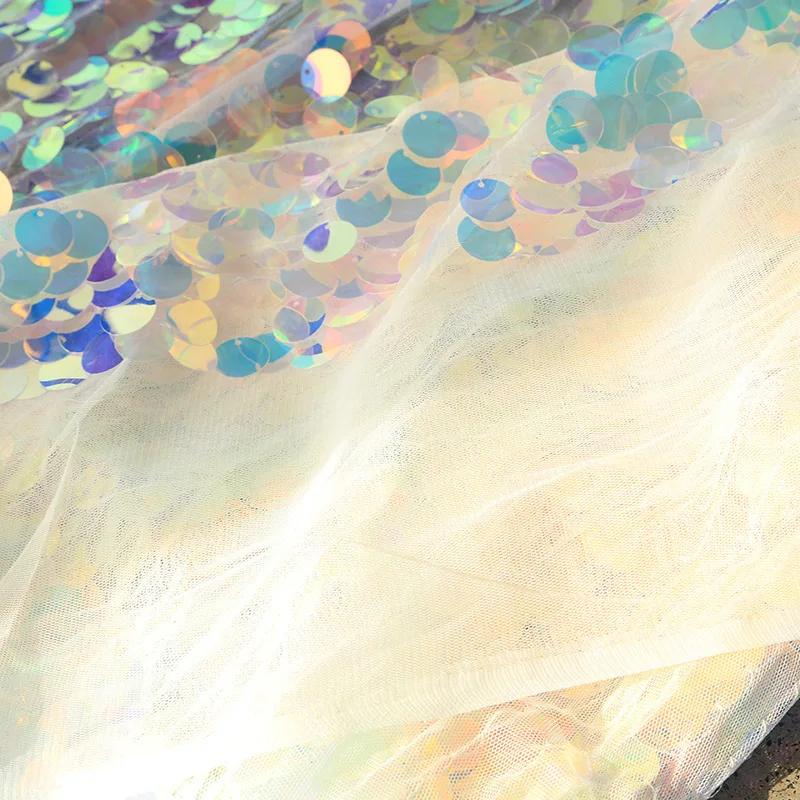 Wholesale Fish Scale Reversible Glitter Polyester Transparent Colorful 18mm Large Sequin Fabric