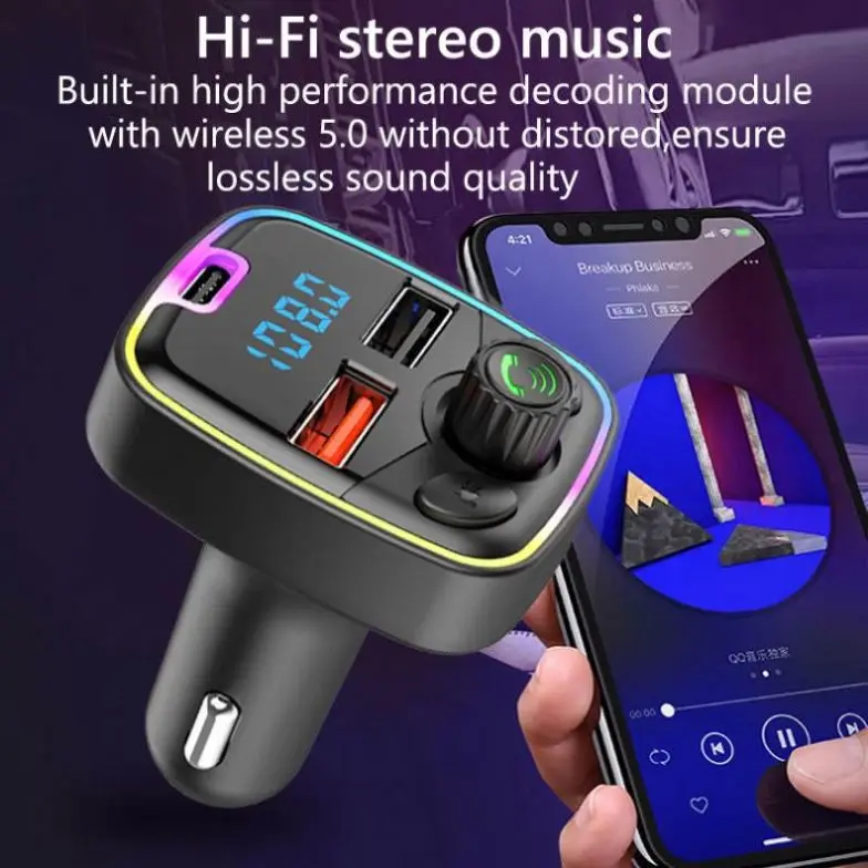 2024 Hot Car Type-c Charger Hands Free Calling Dual Usb Ports 85-108 Bt5.0 Bluetooth-mp3 Player Fm Transmitter