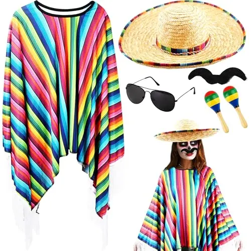 ZBC Mexican Poncho for Adults Mexican Fiesta Theme Party Costume