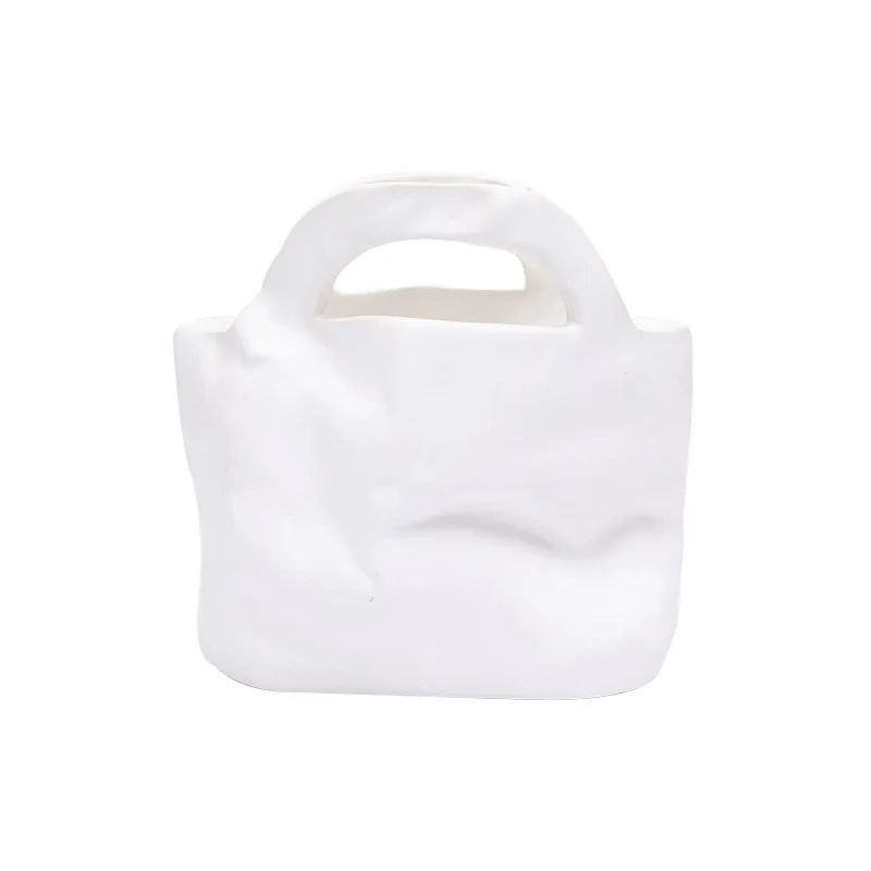 Creative Minimalist Paper Bag Shape Ceramic Flower Pot For Home Decor Diy Potted Plant Art Ornament