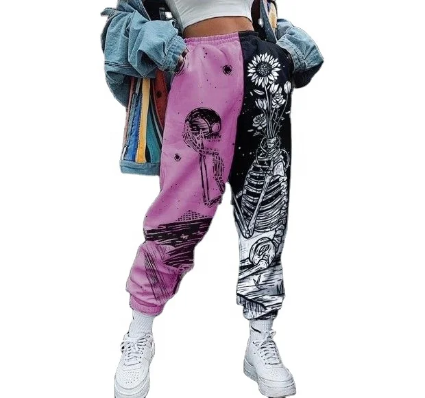 Женские повседневные брюки на шнуровке, спортивные брюки с цветочным принтом, осень 2021
