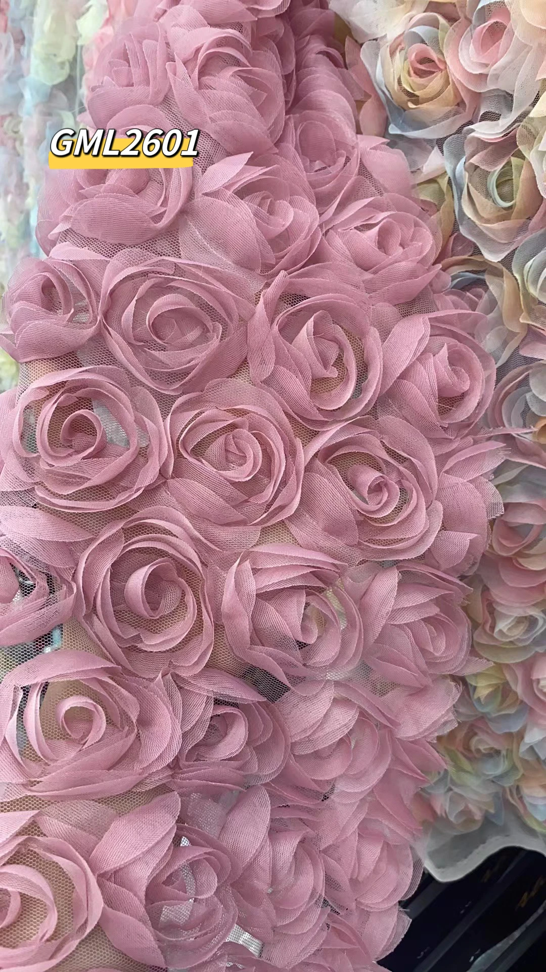 Heavy industry mesh three-dimensional rose chiffon embroidery tape cloth dress gradual tulle crochet wedding lace fabric