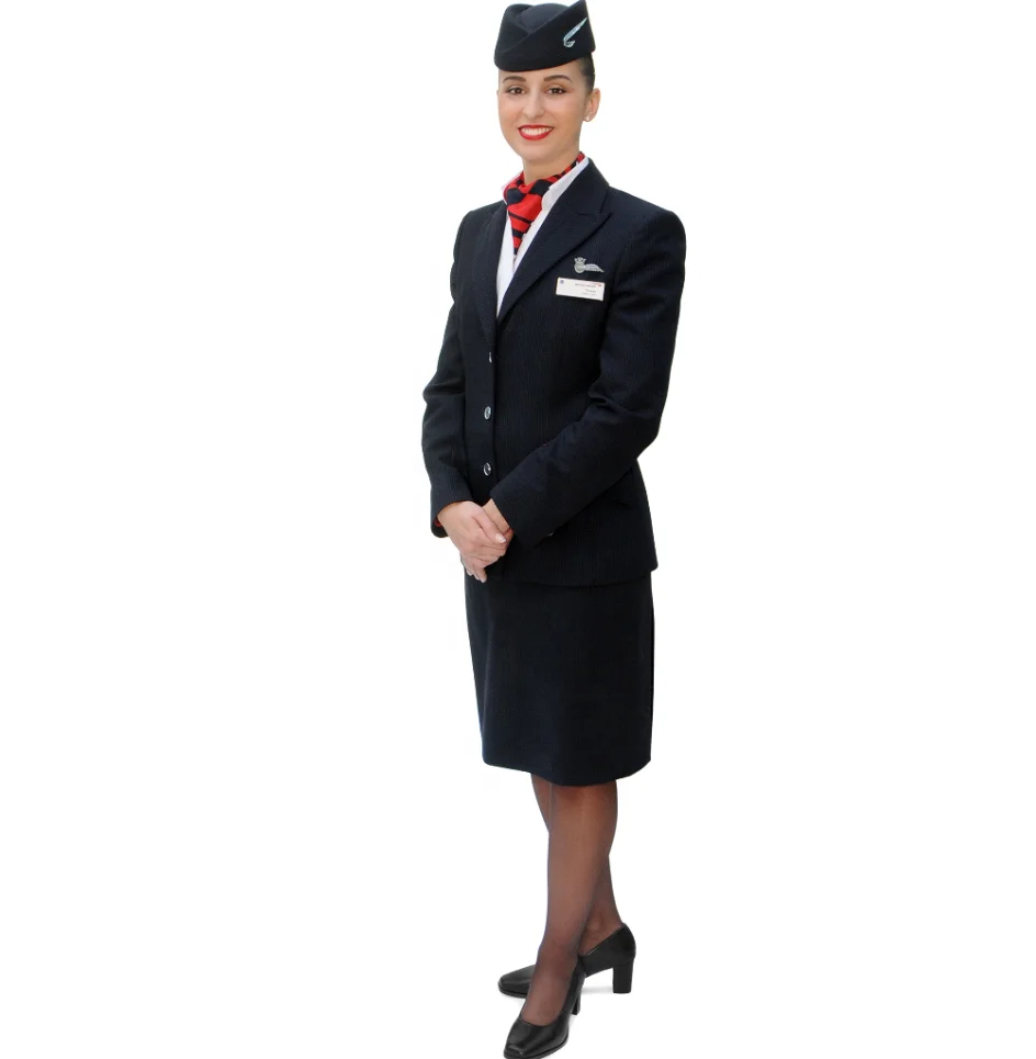 Индивидуальный дизайн с вертикальными полосками, элегантный стиль, темно-синий пиджак, юбка, комплект, униформа стюардесс в стиле британских дыхательных путей
