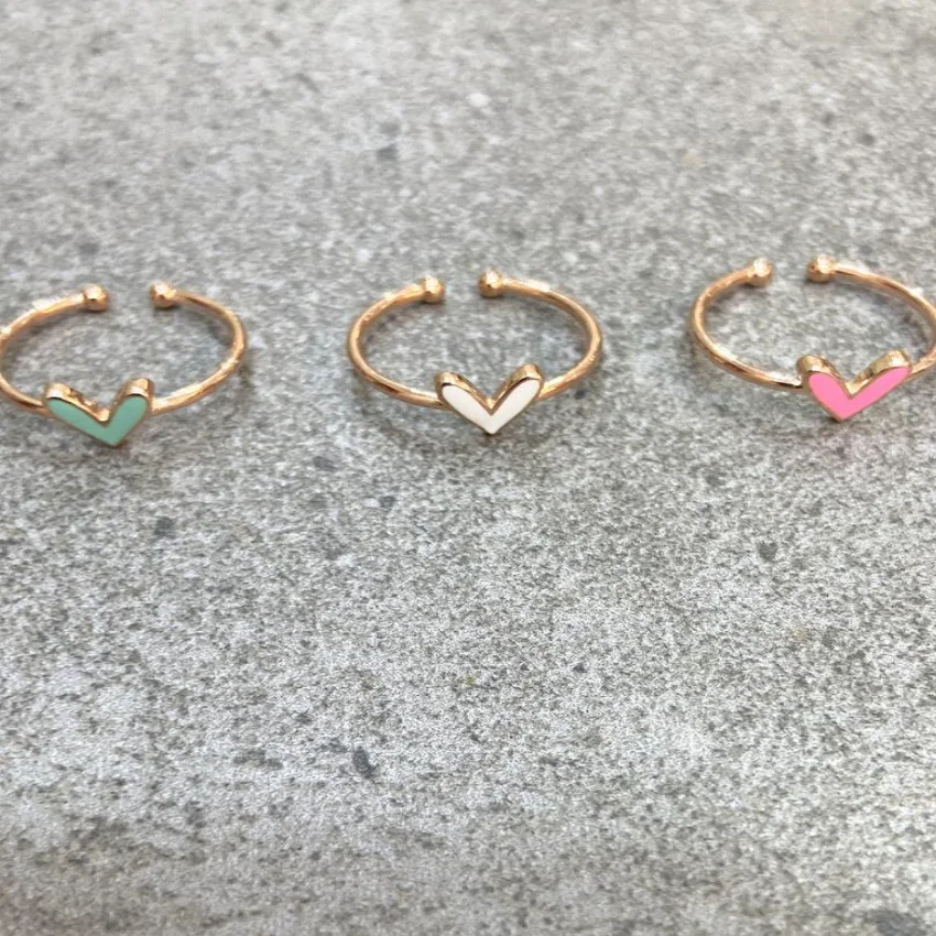 Custom Colorful Heart Stacking Rings Stainless Steel 18K Gold Plated Minimalist Dainty Enamel Heart Ring Jewelry for Gifts