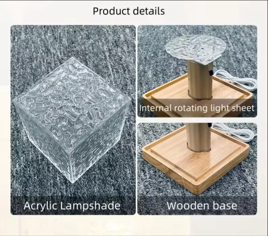Acrylic Crystal Desk Night Light Water Cube Lamp with Ripple Effect Ambient Ambient Light for Table Lamps