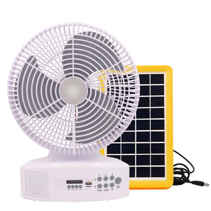 Перезаряжаемый вентилятор AC/DC, вентилятор на солнечной батарее, настольный вентилятор 12 дюймов с мобильной зарядкой и светодиодной подсветкой