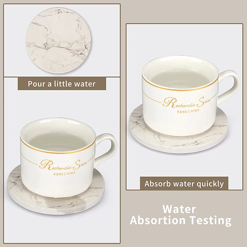 Promotional Customized Set of 6 with Holder Round Absorbent Ceramic Bar Coaster with Cow Pattern Printed and Cork Base