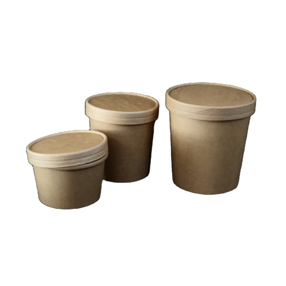 B12 Oz-Top 92 Disposable 12 OZ Bio Soup Container Kraft Paper Well Match With 2 Layer Paper Lid